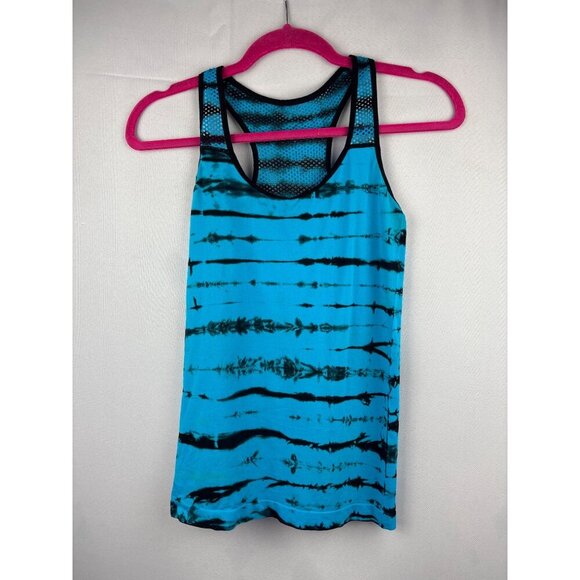 No Boundaries Womens Medium Racerback Tank Top Blue & Black Tie-Dye Mesh - Picture 2 of 4